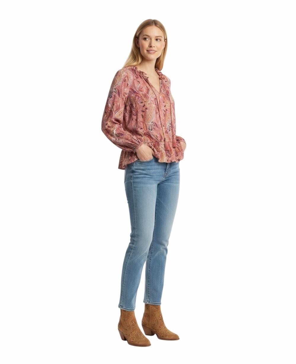 Les Serein Locarno Peplum Blouse Mauve Paisley Tassel Tie Boho Long Sleeve LG